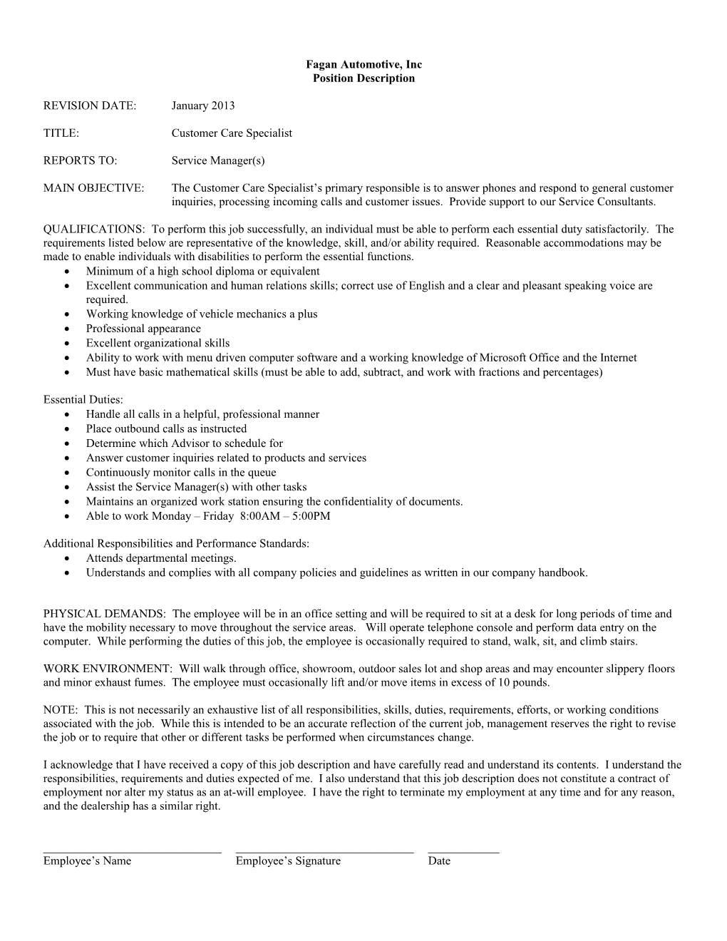 Customer Care Specialist 1/2013 Page 2