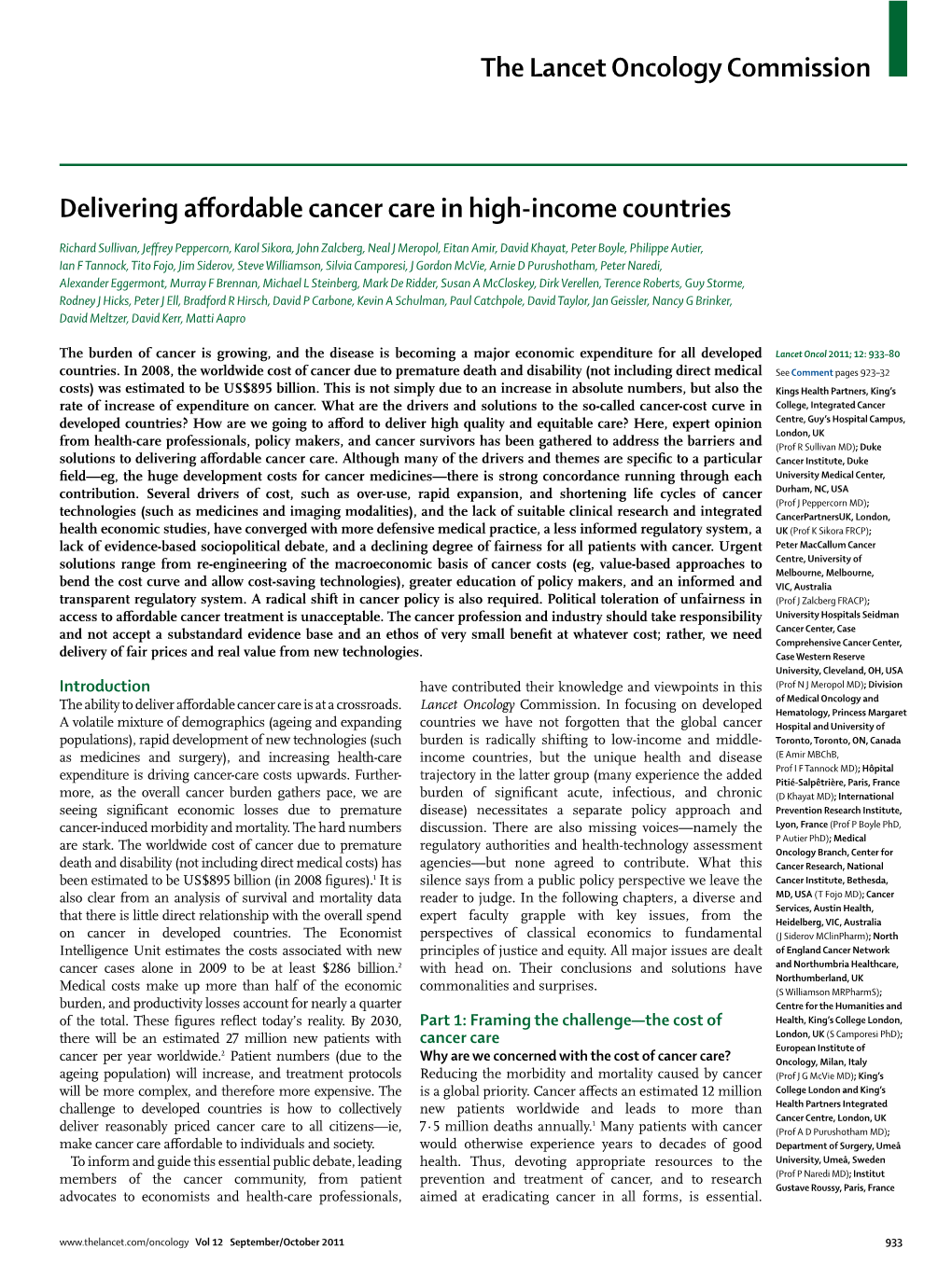 Delivering Affordable Cancer Care in High-Income Countries