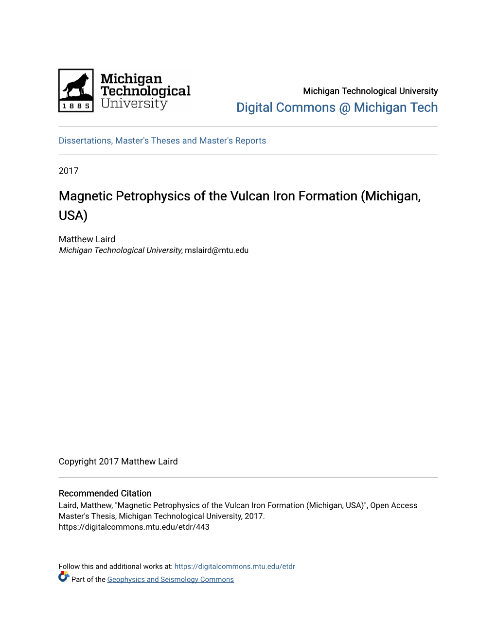 Magnetic Petrophysics of the Vulcan Iron Formation (Michigan, USA)