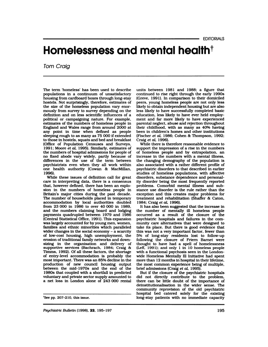 Homelessness and Mental Health;