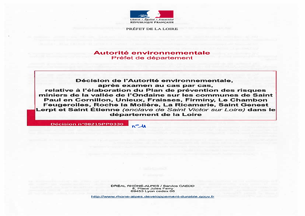 Décision De L'autorité Environnementale, Après Examen Au Cas Par Cas, Relative À L'élaboration Du Plan De Prévention D