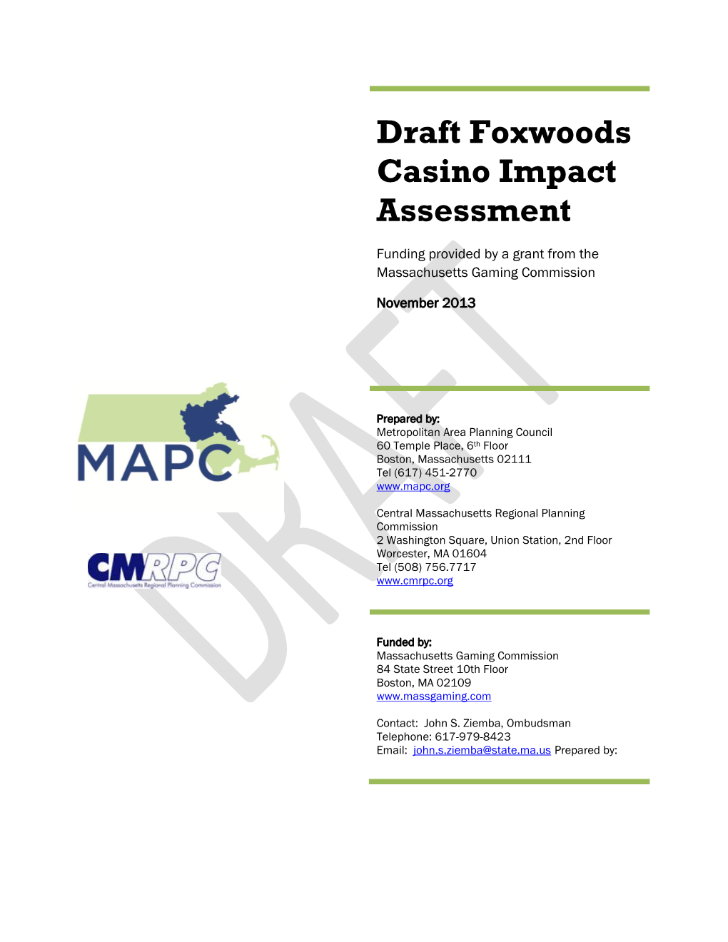 Draft Foxwoods Casino Impact Assessment