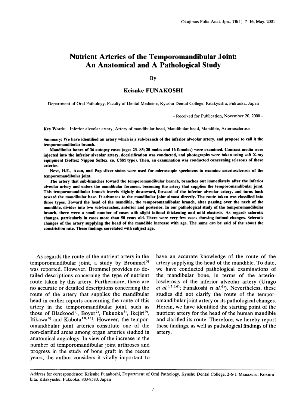 Nutrient Arteries of the Temnoromandibular Joint: an Anatomical and a Pathological Study