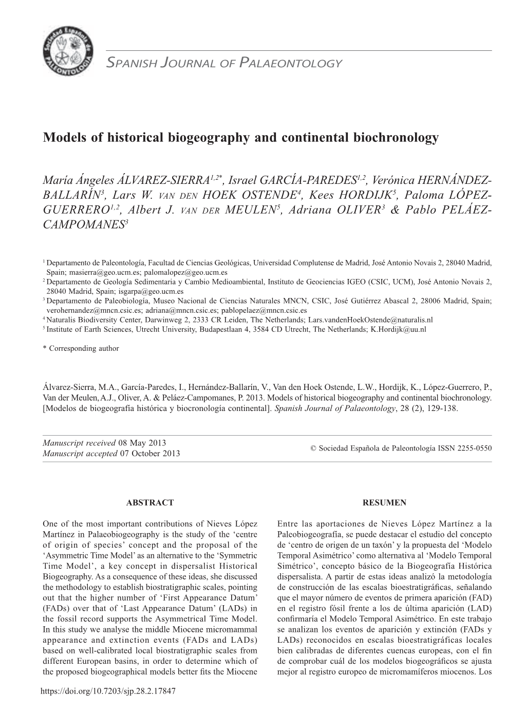 Models of Historical Biogeography and Continental Biochronology