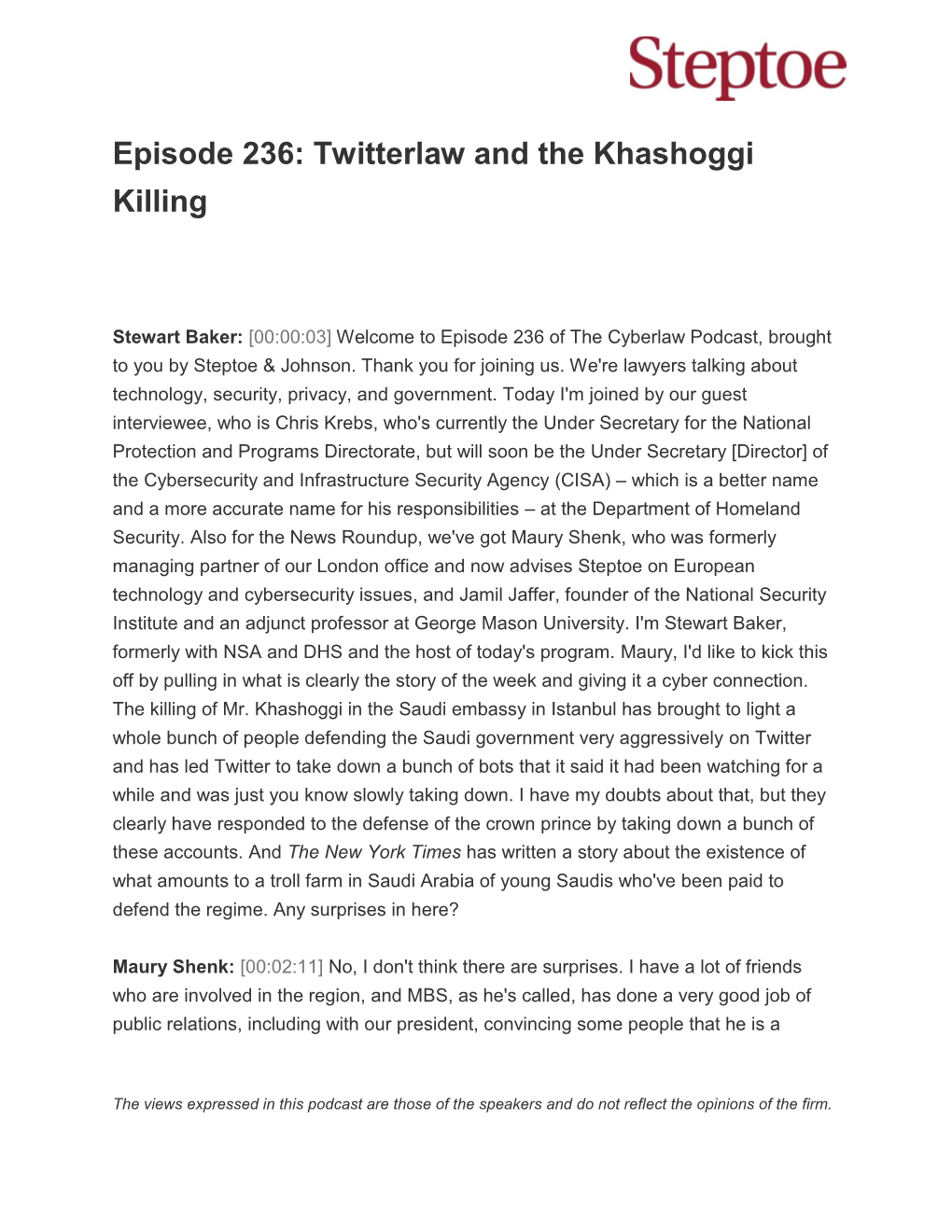 Episode 236: Twitterlaw and the Khashoggi Killing