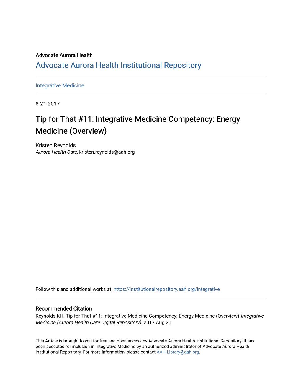 Tip for That #11: Integrative Medicine Competency: Energy Medicine (Overview)