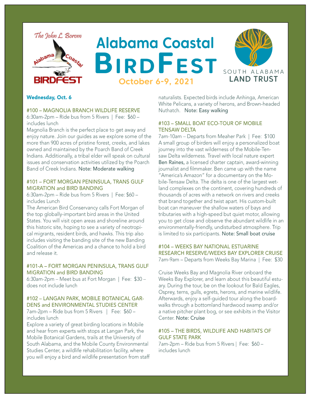 Birdfest October 6-9, 2021