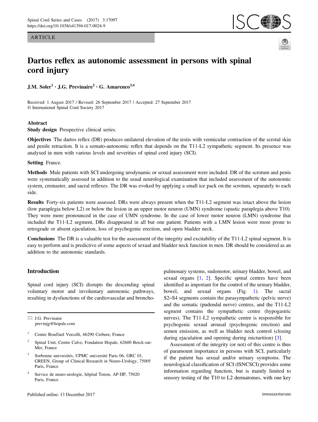 Dartos Reflex As Autonomic Assessment in Persons with Spinal