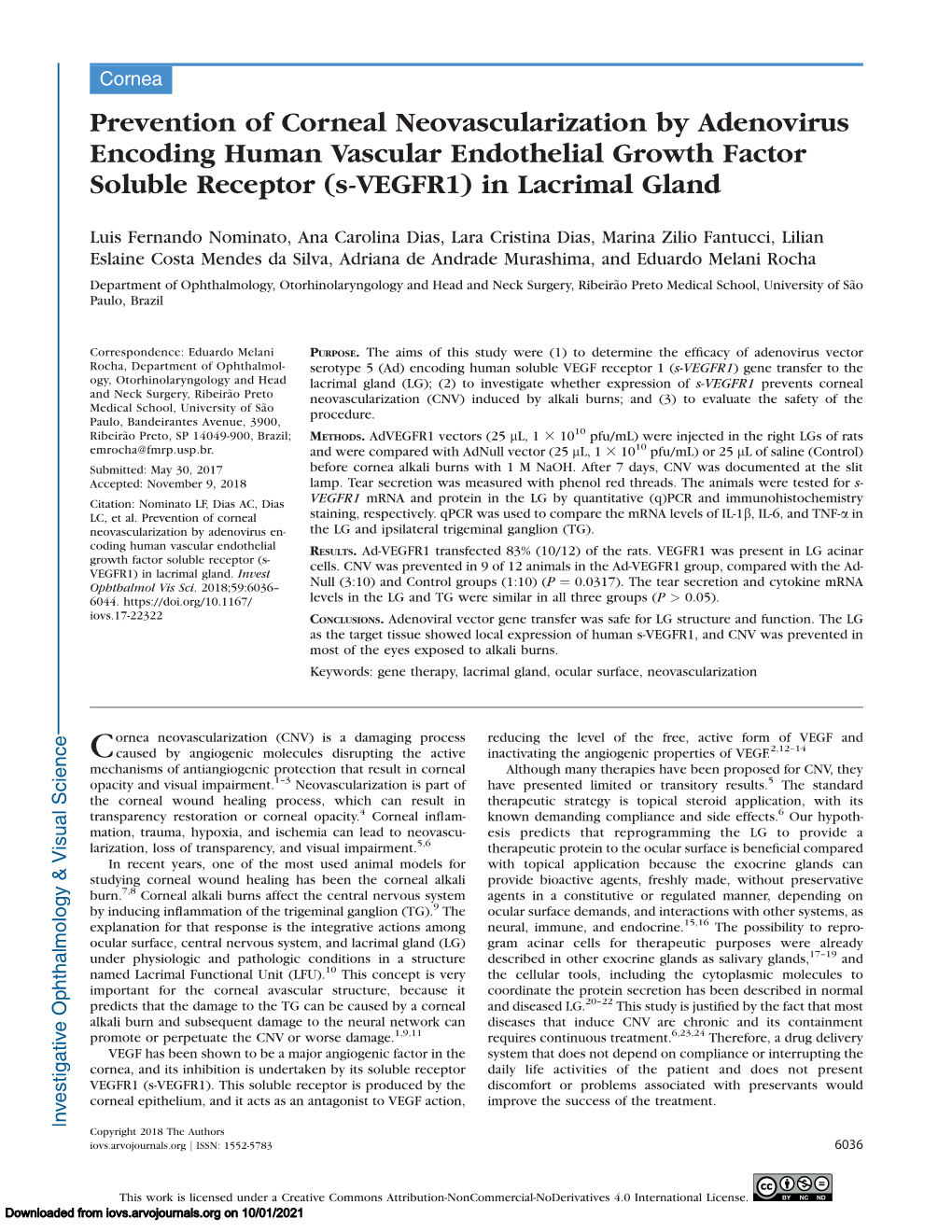 Prevention of Corneal Neovascularization by Adenovirus Encoding Human Vascular Endothelial Growth Factor Soluble Receptor (S-VEGFR1) in Lacrimal Gland