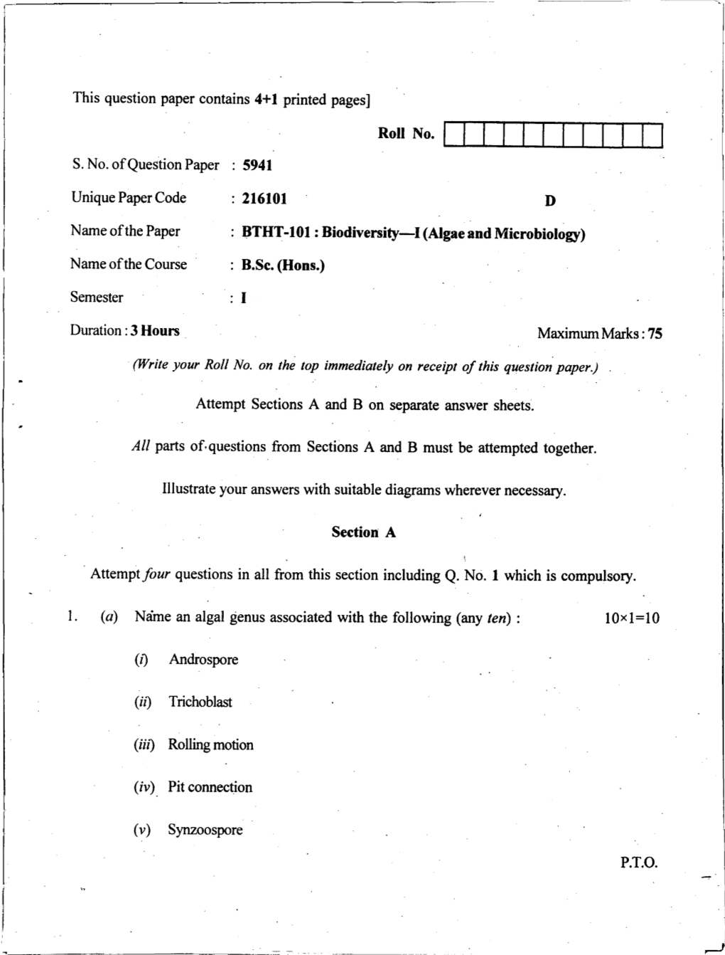 B.Sc (Hons.)BTHT-101 Biodiversity-I(Algae And