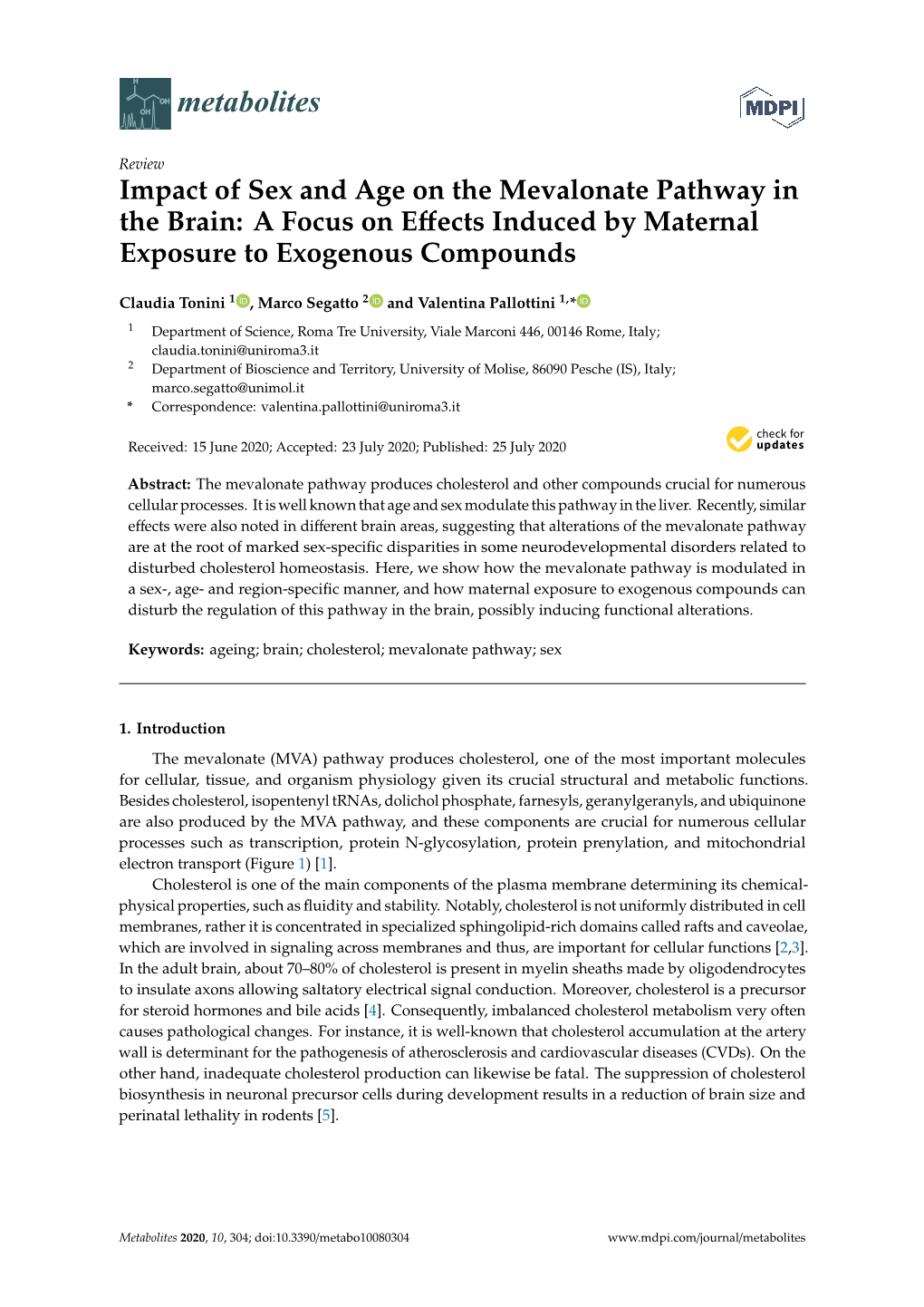 Impact of Sex and Age on the Mevalonate Pathway in the Brain: a Focus on Eﬀects Induced by Maternal Exposure to Exogenous Compounds