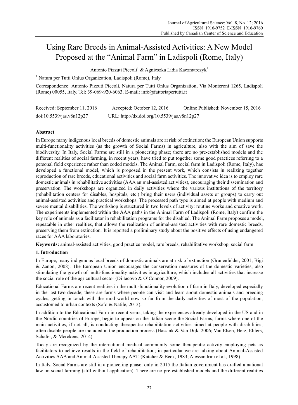 Using Rare Breeds in Animal-Assisted Activities: a New Model Proposed at the “Animal Farm” in Ladispoli (Rome, Italy)