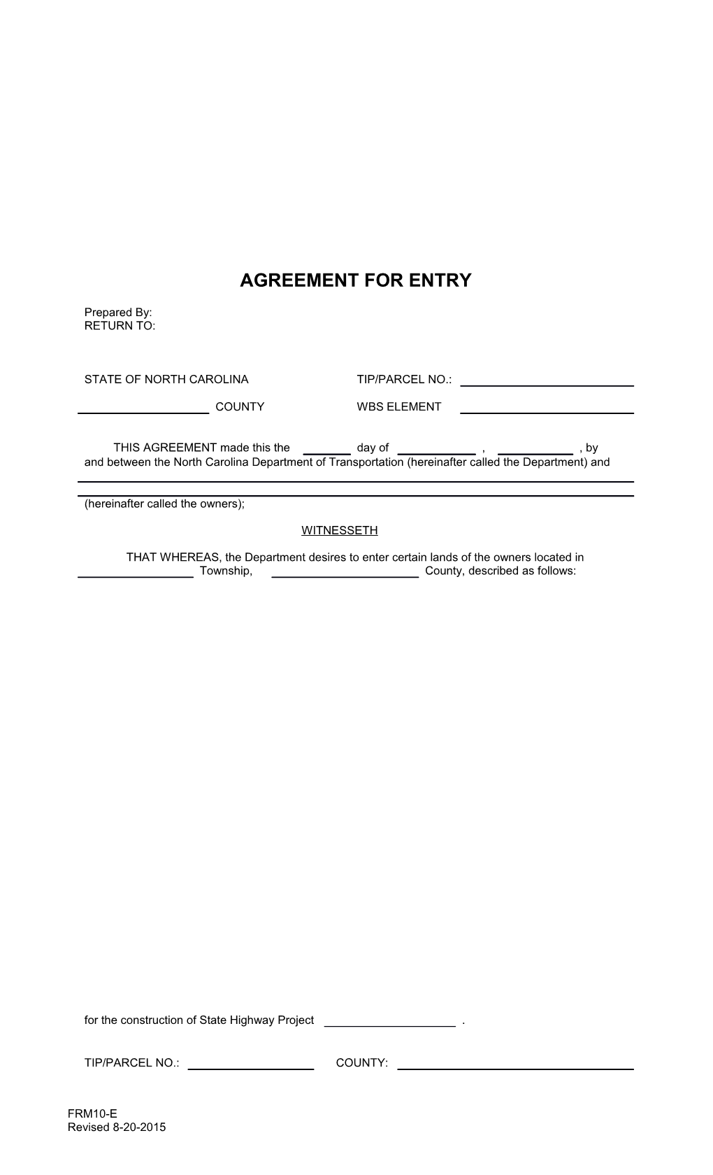 Agreement for Entry