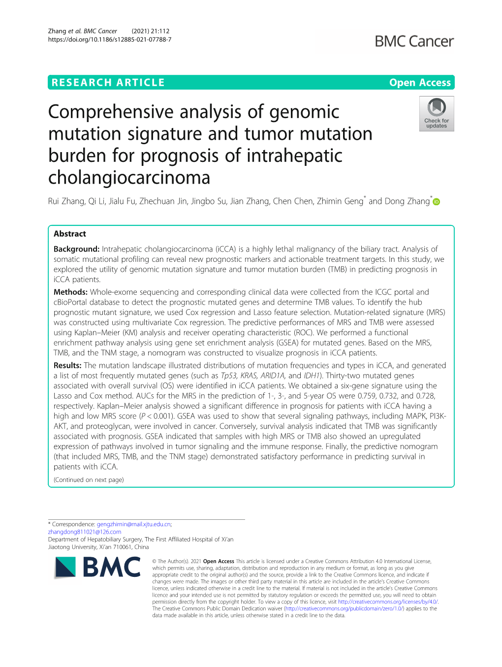 Comprehensive Analysis of Genomic Mutation Signature and Tumor