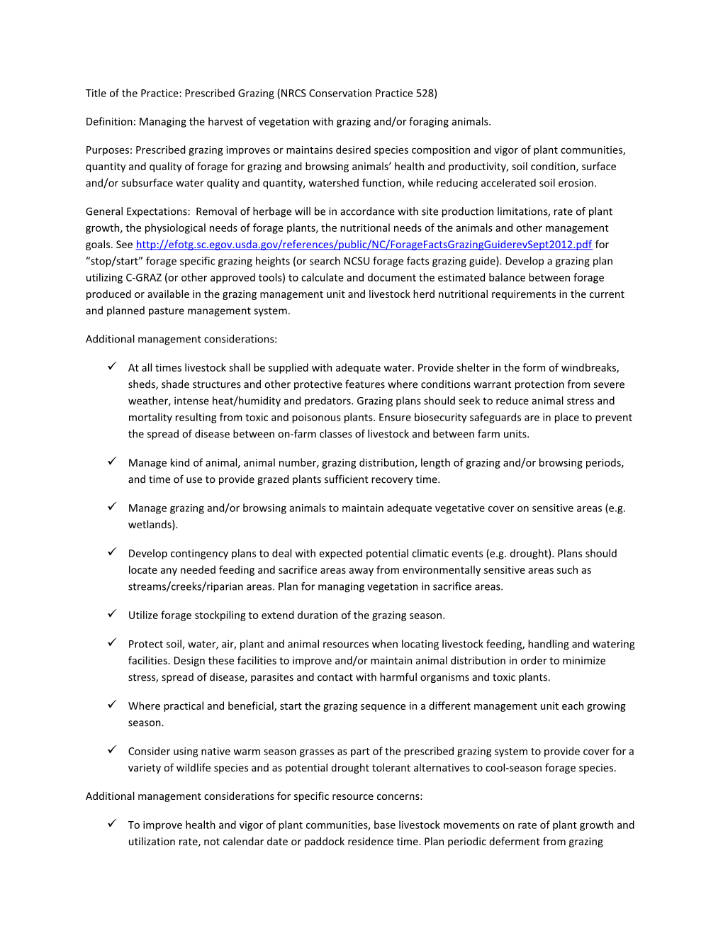 Title of the Practice: Prescribed Grazing (NRCS Conservation Practice 528)