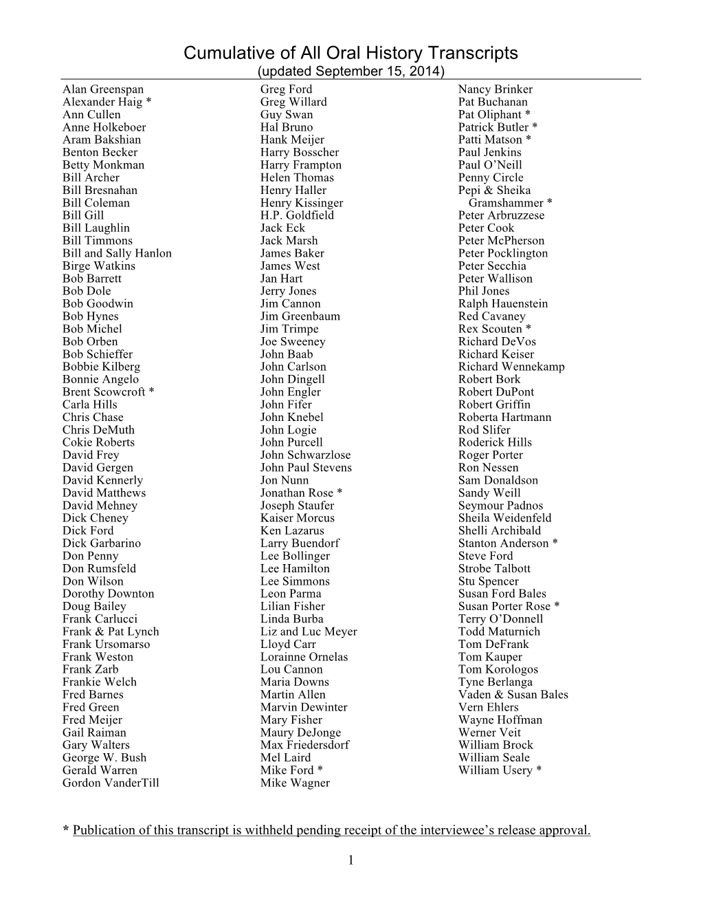 Cumulative of All Oral History Transcripts