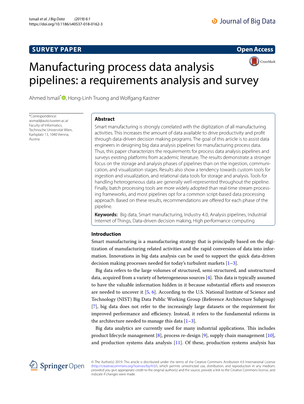 Manufacturing Process Data Analysis Pipelines: a Requirements Analysis and Survey