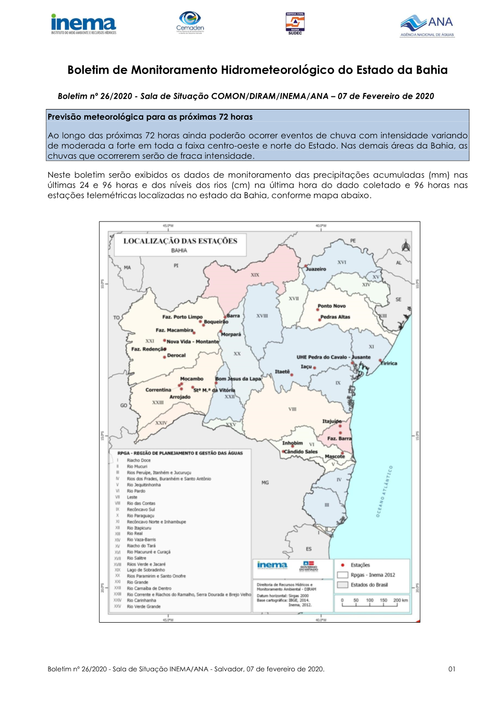 Boletim De Monitoramento Hidrometeorológico Do Estado Da Bahia