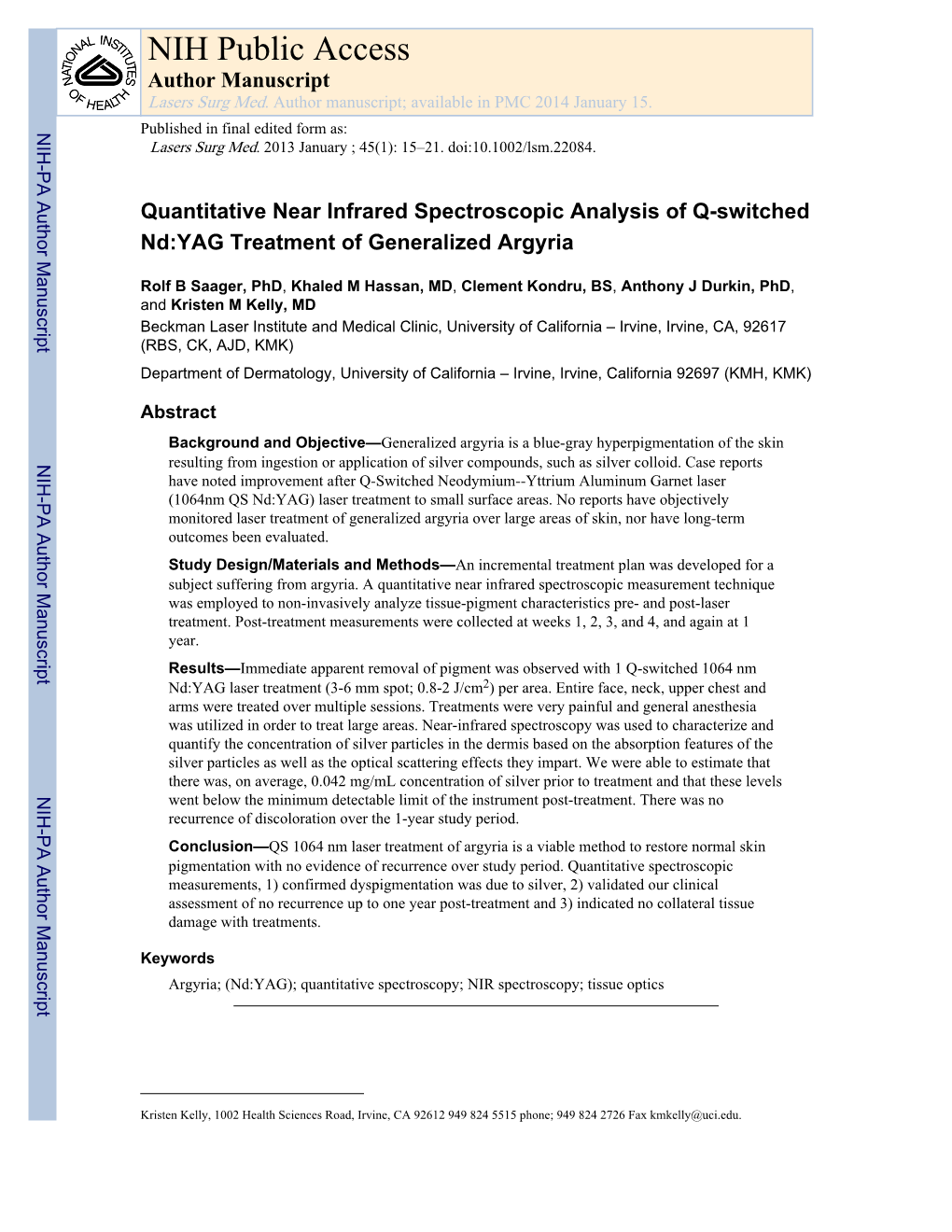 NIH Public Access Author Manuscript Lasers Surg Med