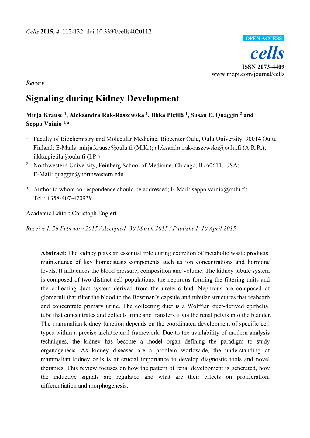 Signaling During Kidney Development