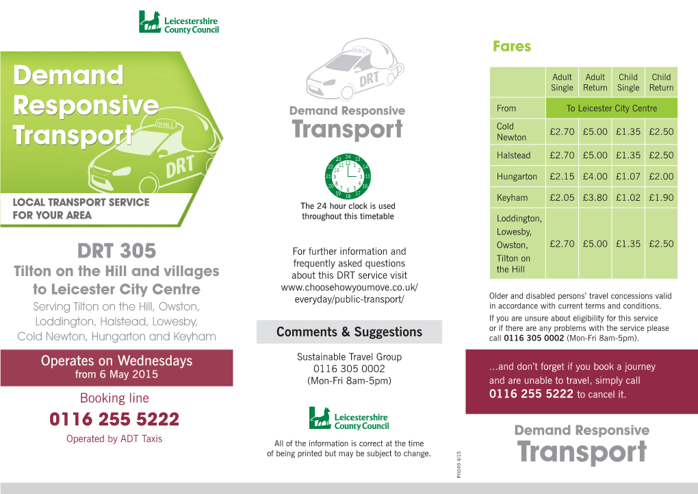 Demand Responsive Transport 305 Leaflet – Tilton on the Hill And