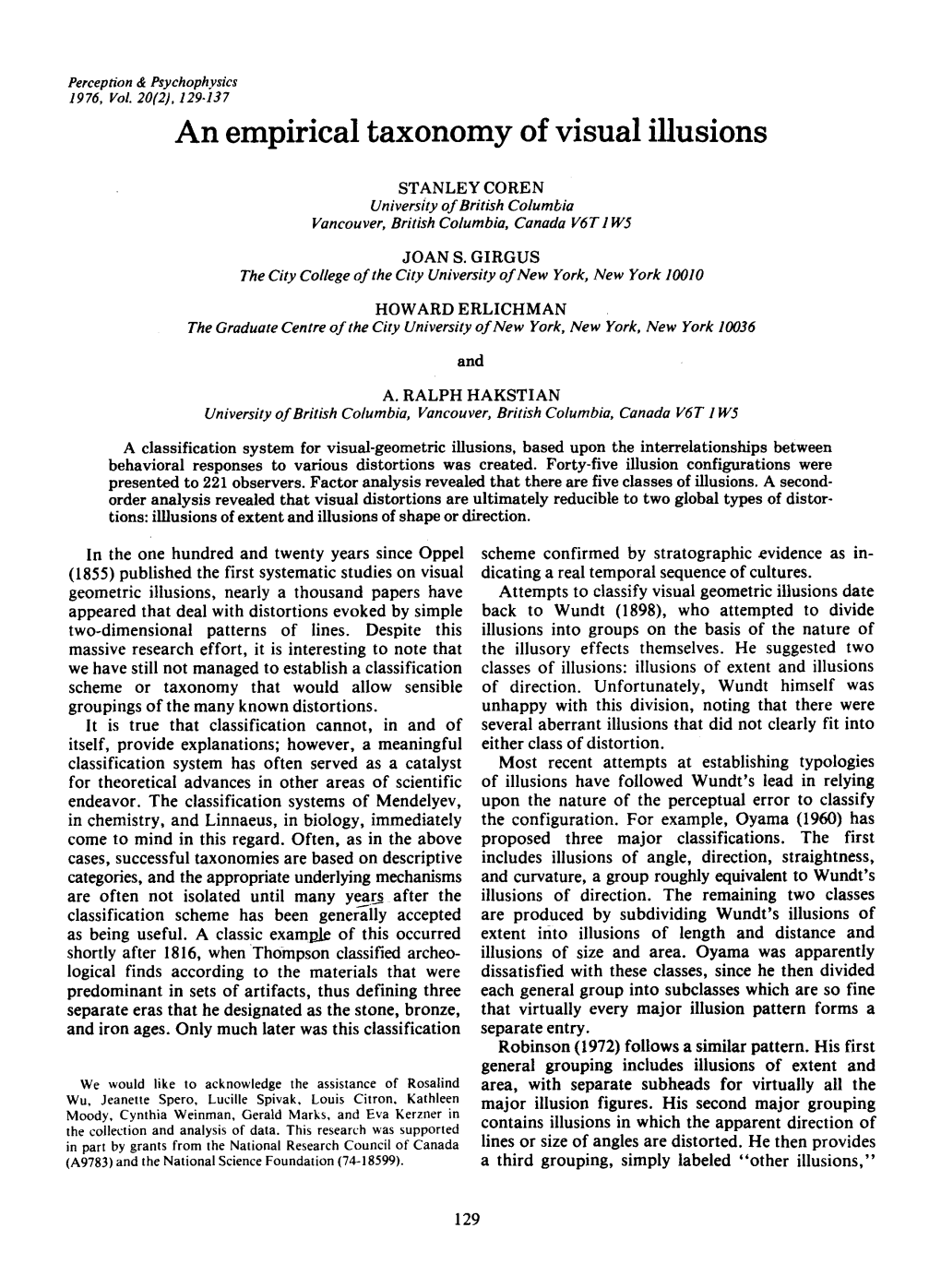 An Empirical Taxonomy of Visual Illusions