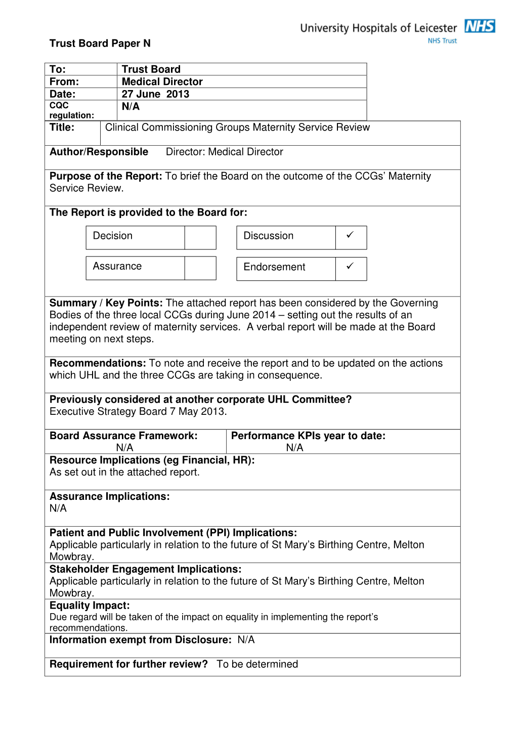 Trust Board Paper N Title: Clinical Commissioning Groups