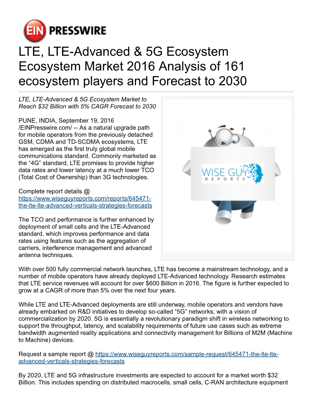 LTE, LTE-Advanced & 5G Ecosystem Ecosystem Market 2016 Analysis Of