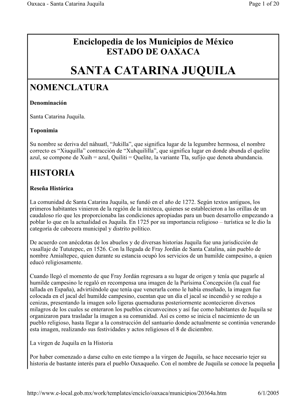 Santa Catarina Juquila Page 1 of 20
