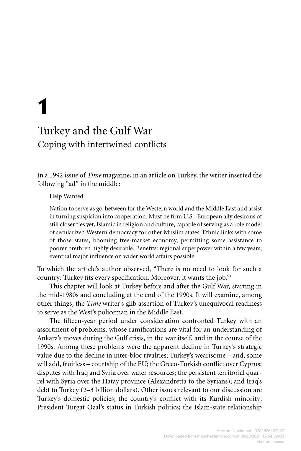 Turkey and the Gulf War Coping with Intertwined Conﬂicts
