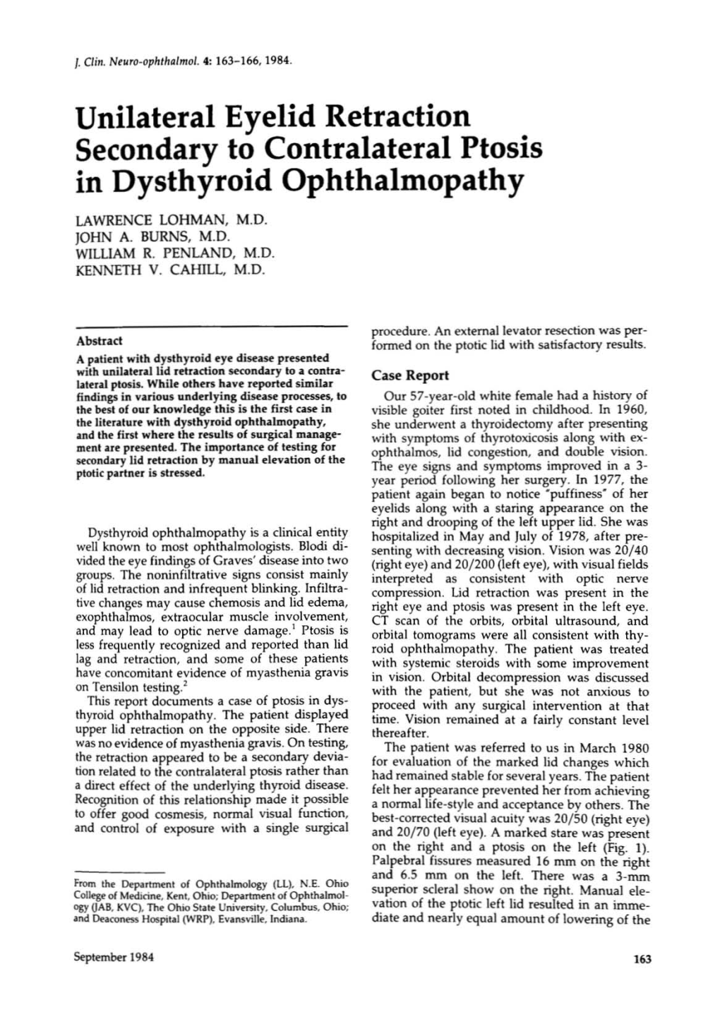 Unilateral Eyelid Retraction Secondary to Contralateral Ptosis in Dysthyroid Ophthalmopathy