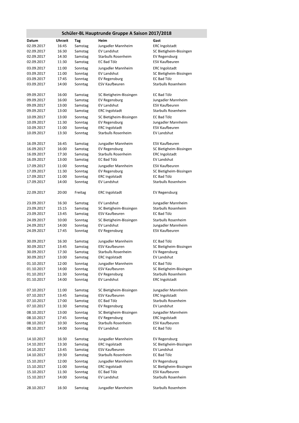 Spielplan Schüler-BL Hauptrunde Gruppe a 17-18