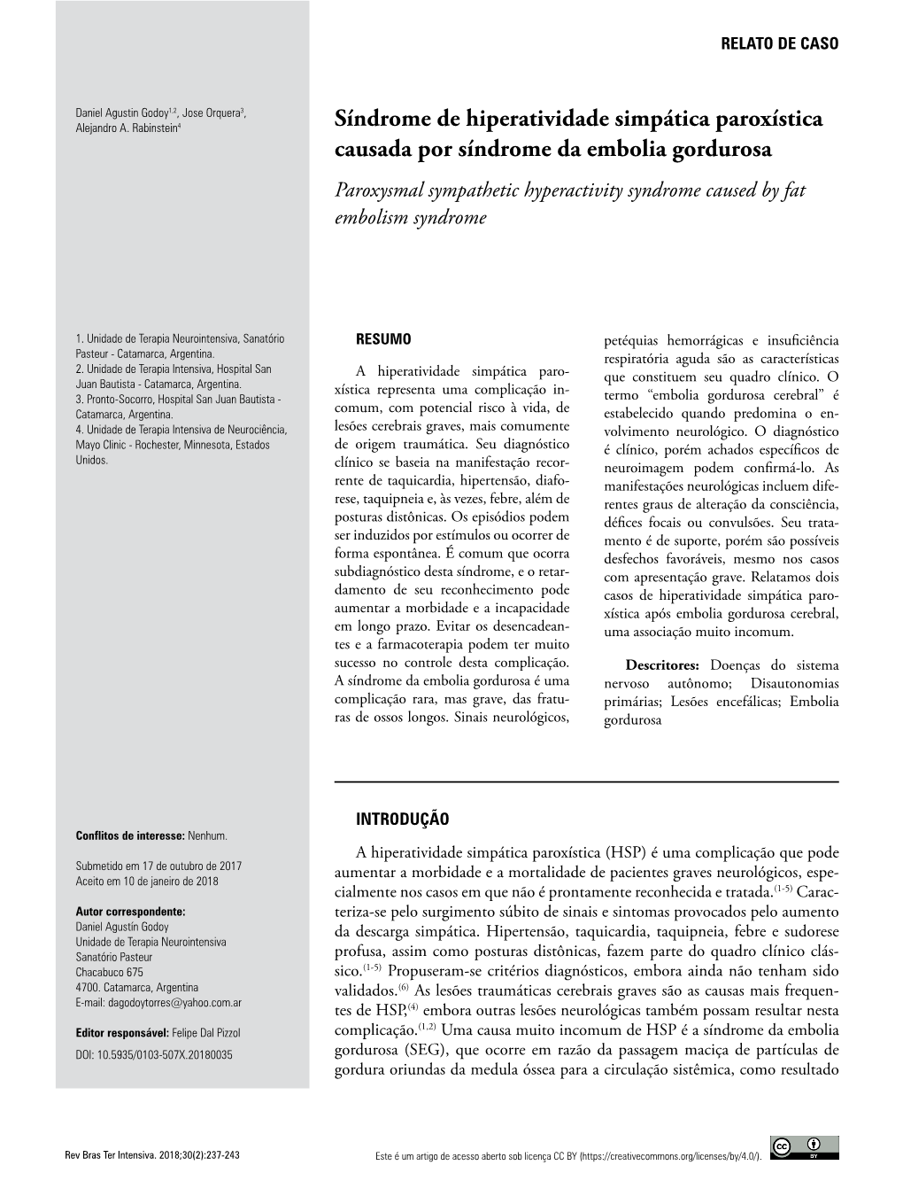 Paroxysmal Sympathetic Hyperactivity Syndrome Caused by Fat Embolism Syndrome