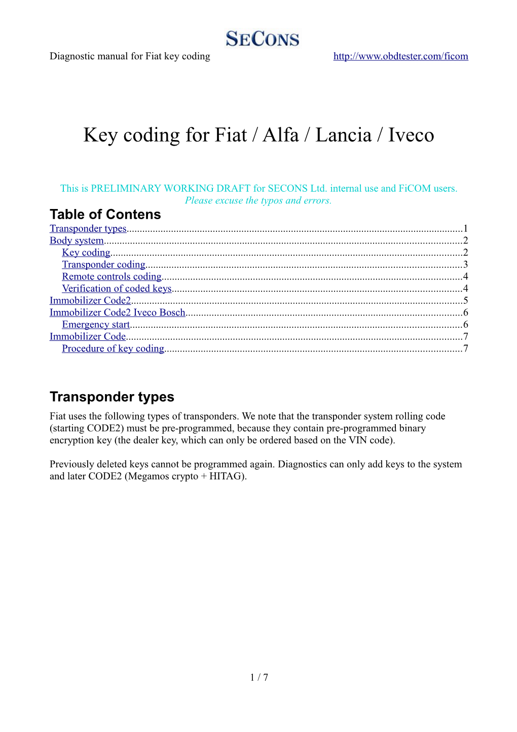 Key Coding for Fiat / Alfa / Lancia / Iveco