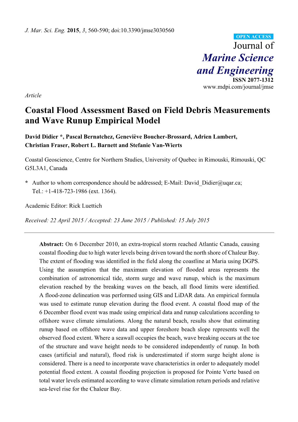 Coastal Flood Assessment Based on Field Debris Measurements and Wave Runup Empirical Model