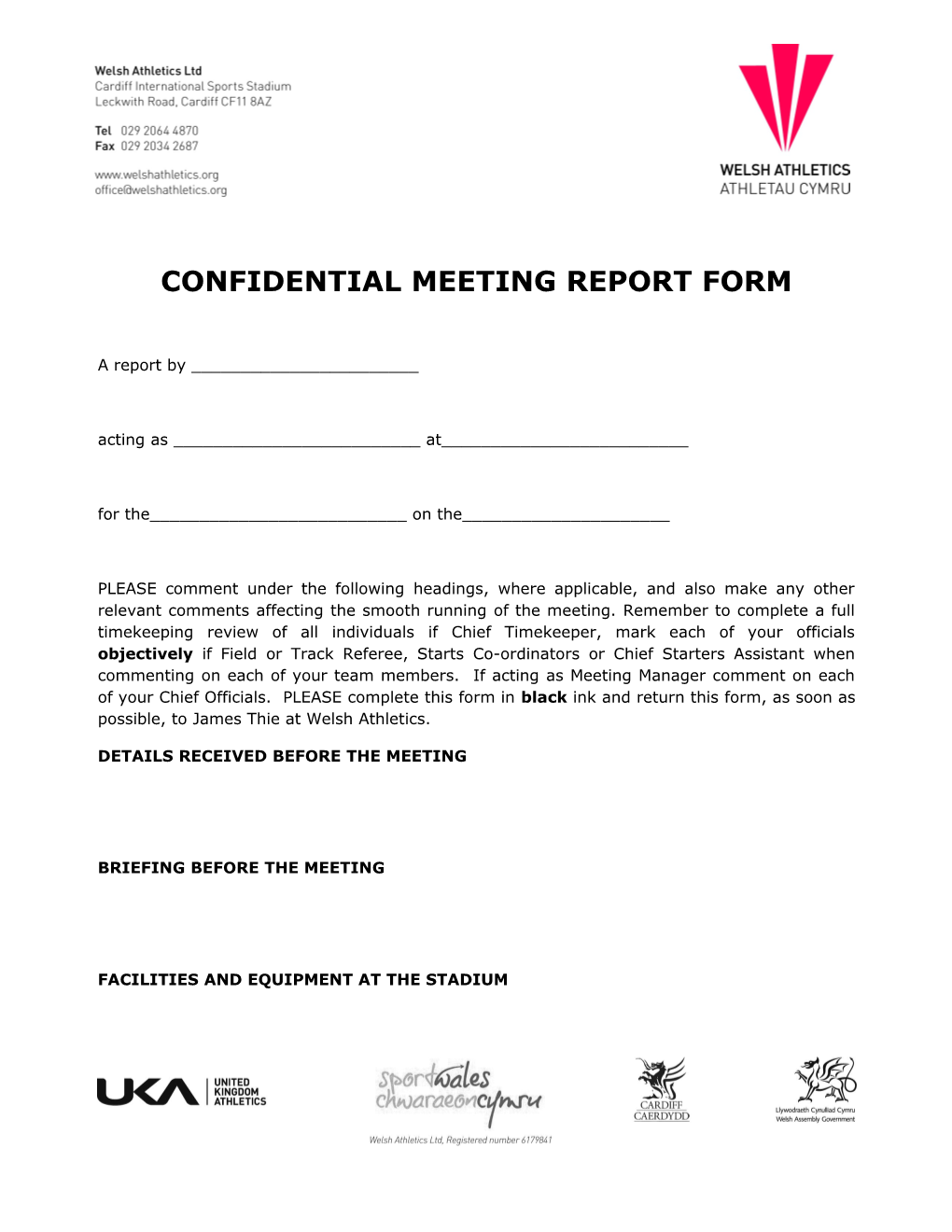 Confidential Meeting Report Form