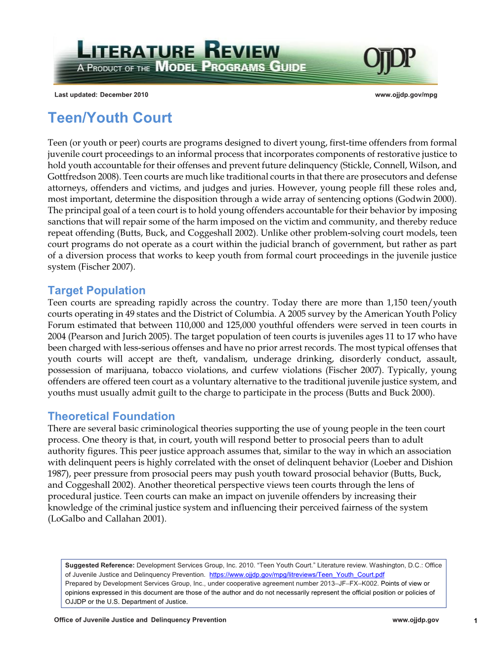 Teen/Youth Court Literature Review