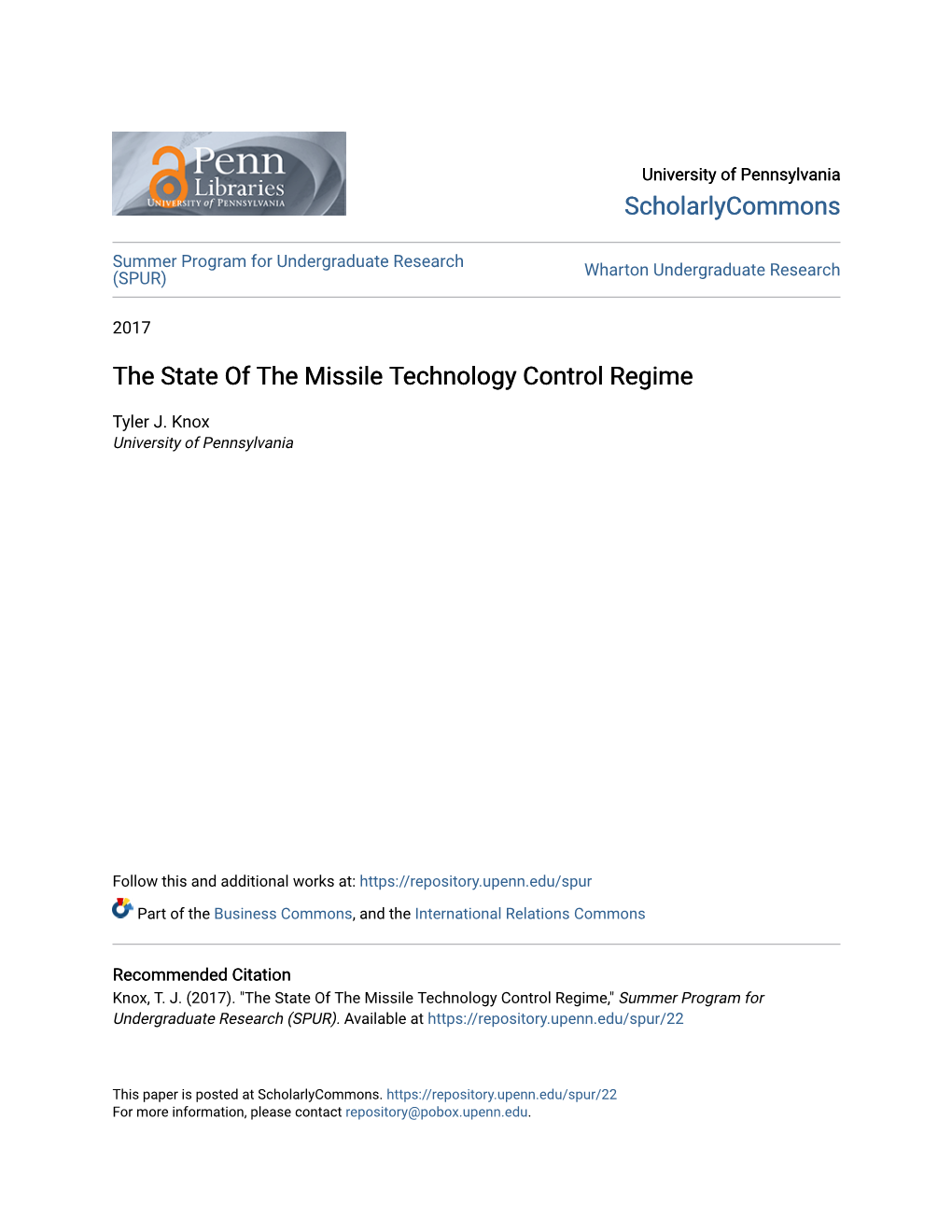 The State of the Missile Technology Control Regime