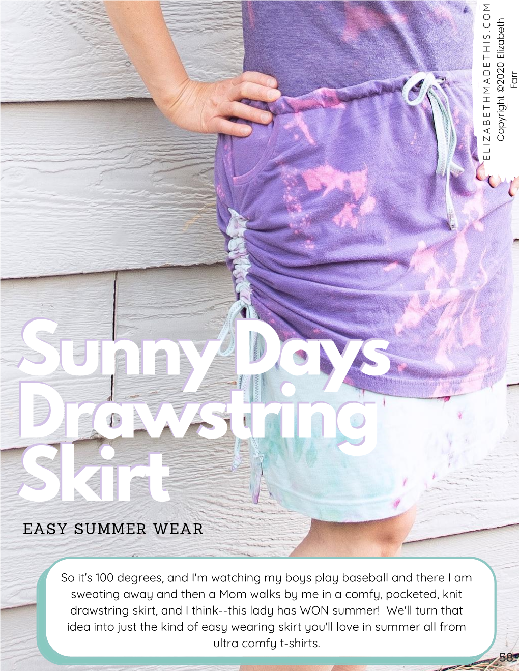 Sunny Days Drawstring Skirt with the Seam Ripper, Pocket Pieces (Print from P