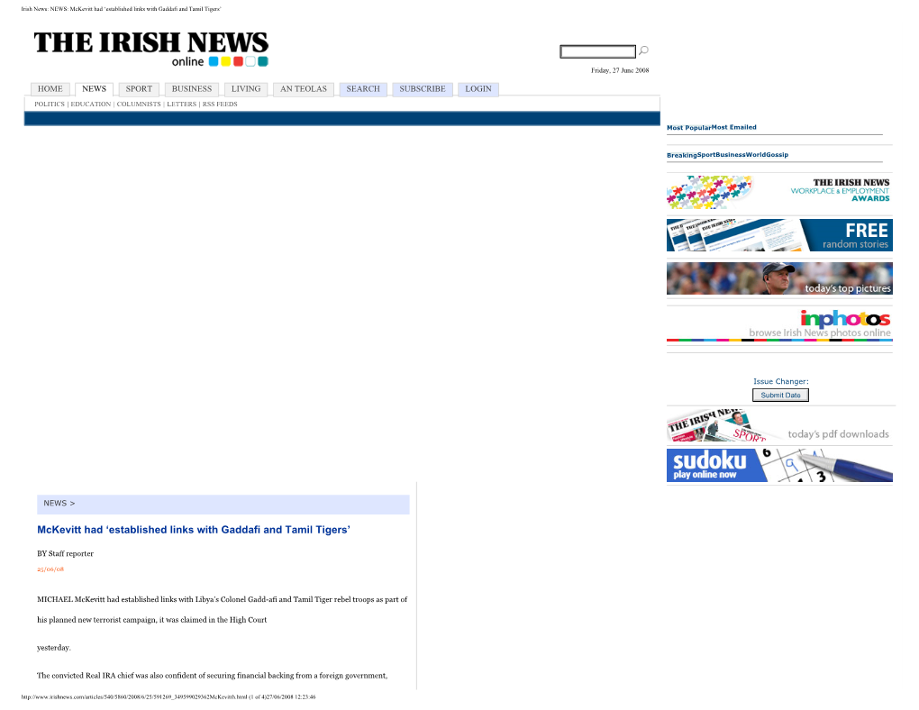 Irish News: NEWS: Mckevitt Had 'Established Links with Gaddafi And