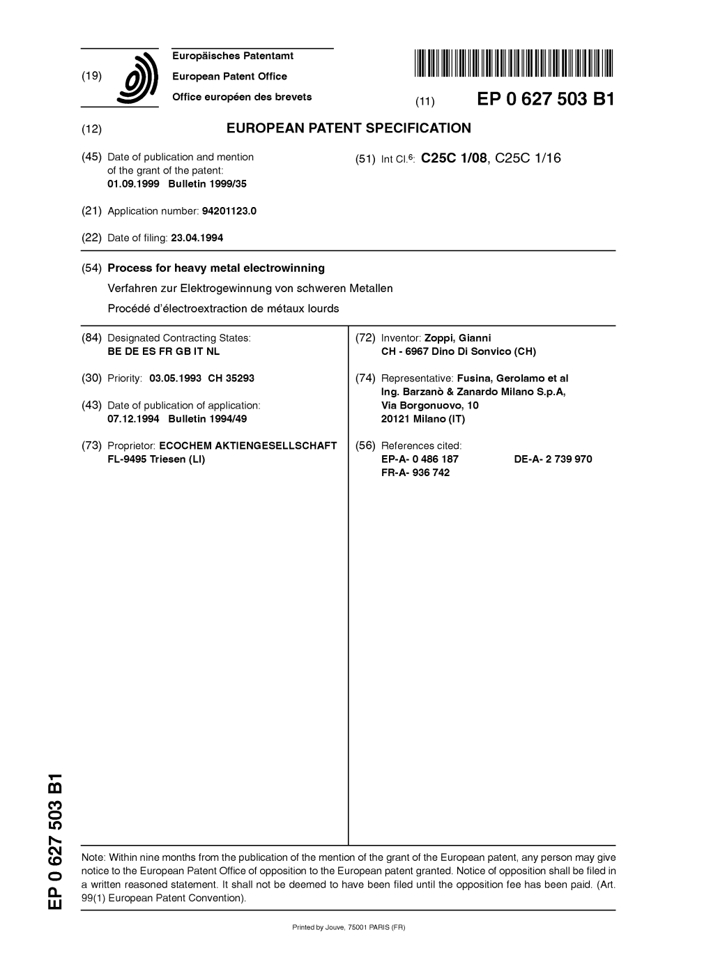 Process for Heavy Metal Electrowinning Verfahren Zur Elektrogewinnung Von Schweren Metallen Procede D'electroextraction De Metaux Lourds