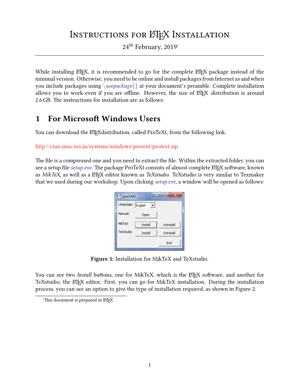 Instructions for LATEX Installation 24Th February, 2019∗