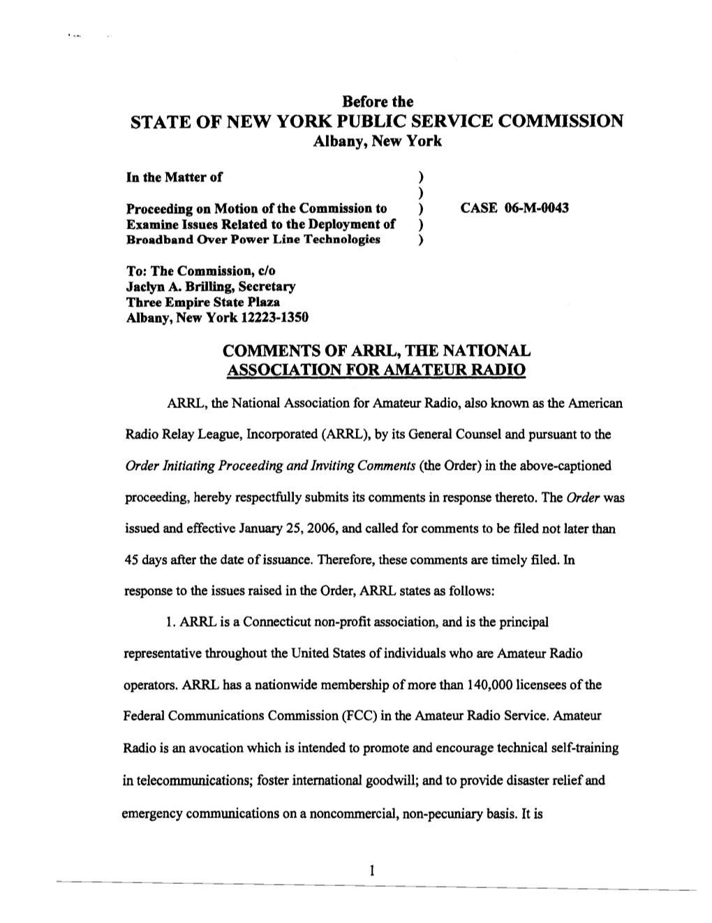 STATE of NEW YORK PUBLIC SERVICE COMMISSION Albany, New York