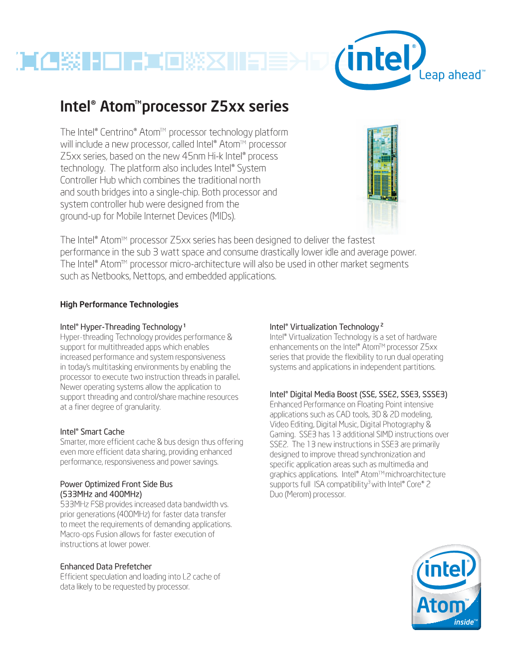 Intel® Atom Processor Z5xx Series