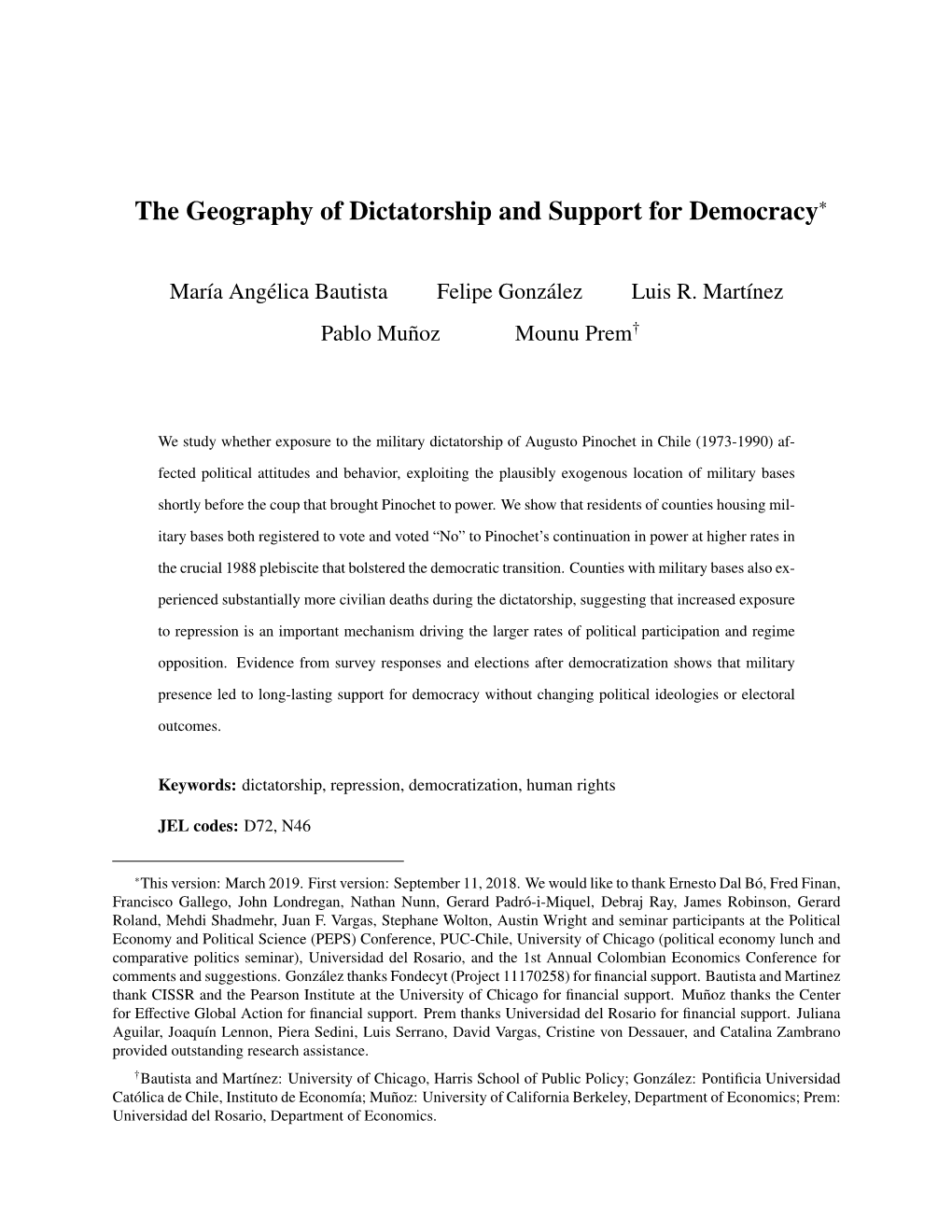 The Geography of Dictatorship and Support for Democracy∗