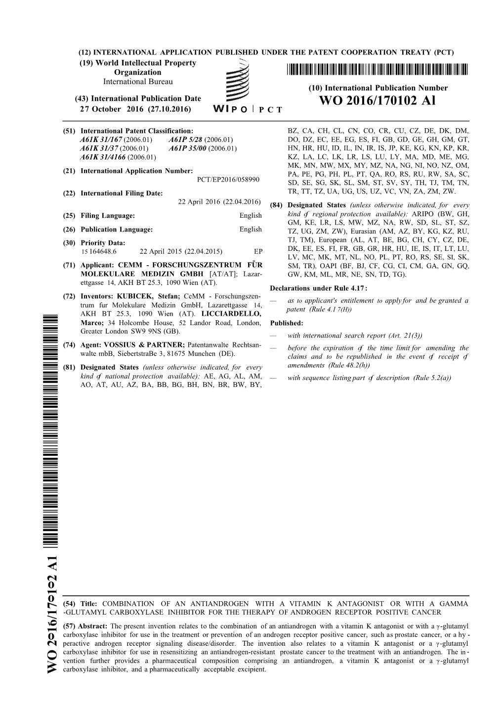 WO 2016/170102 Al 27 October 2016 (27.10.2016) P O P C T