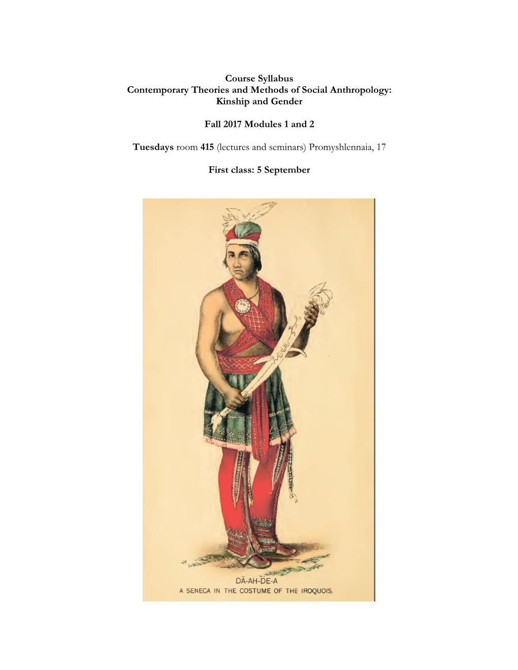 Course Syllabus Contemporary Theories and Methods of Social Anthropology: Kinship and Gender