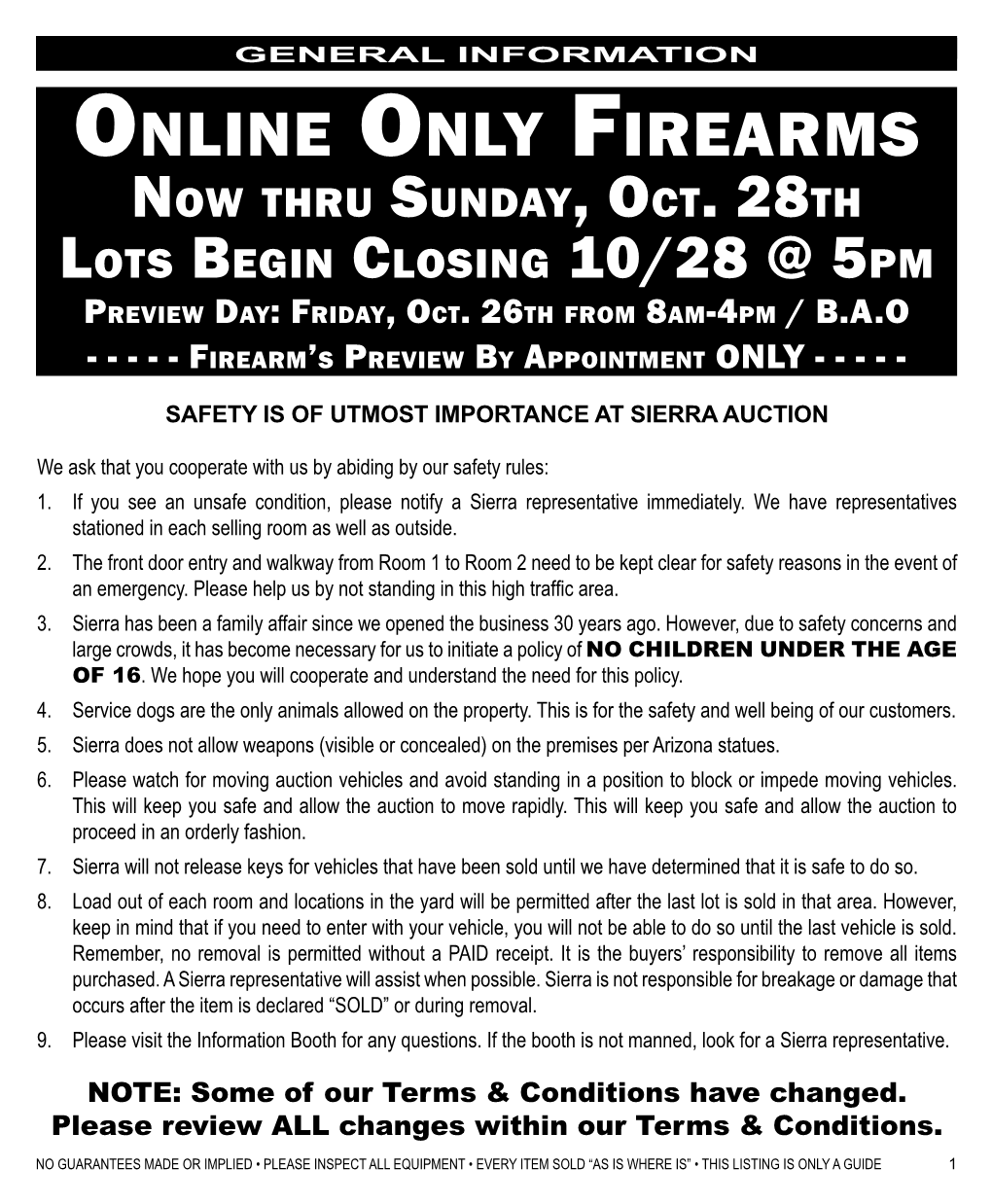 Online Only Firearms Now Thru Sunday, Oct