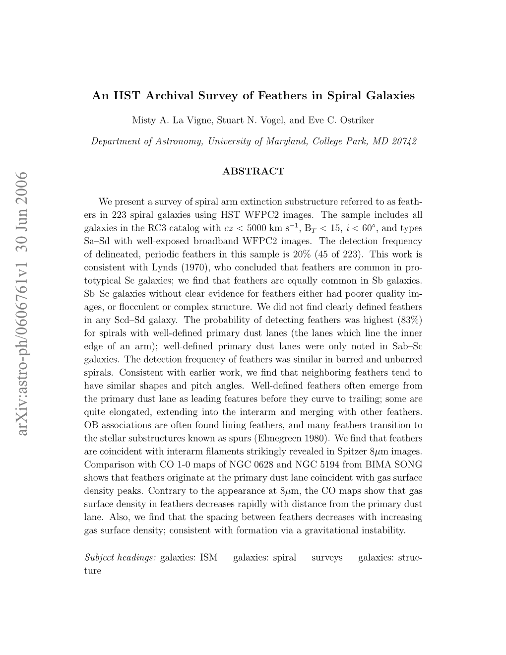 An HST Archival Survey of Feathers in Spiral Galaxies