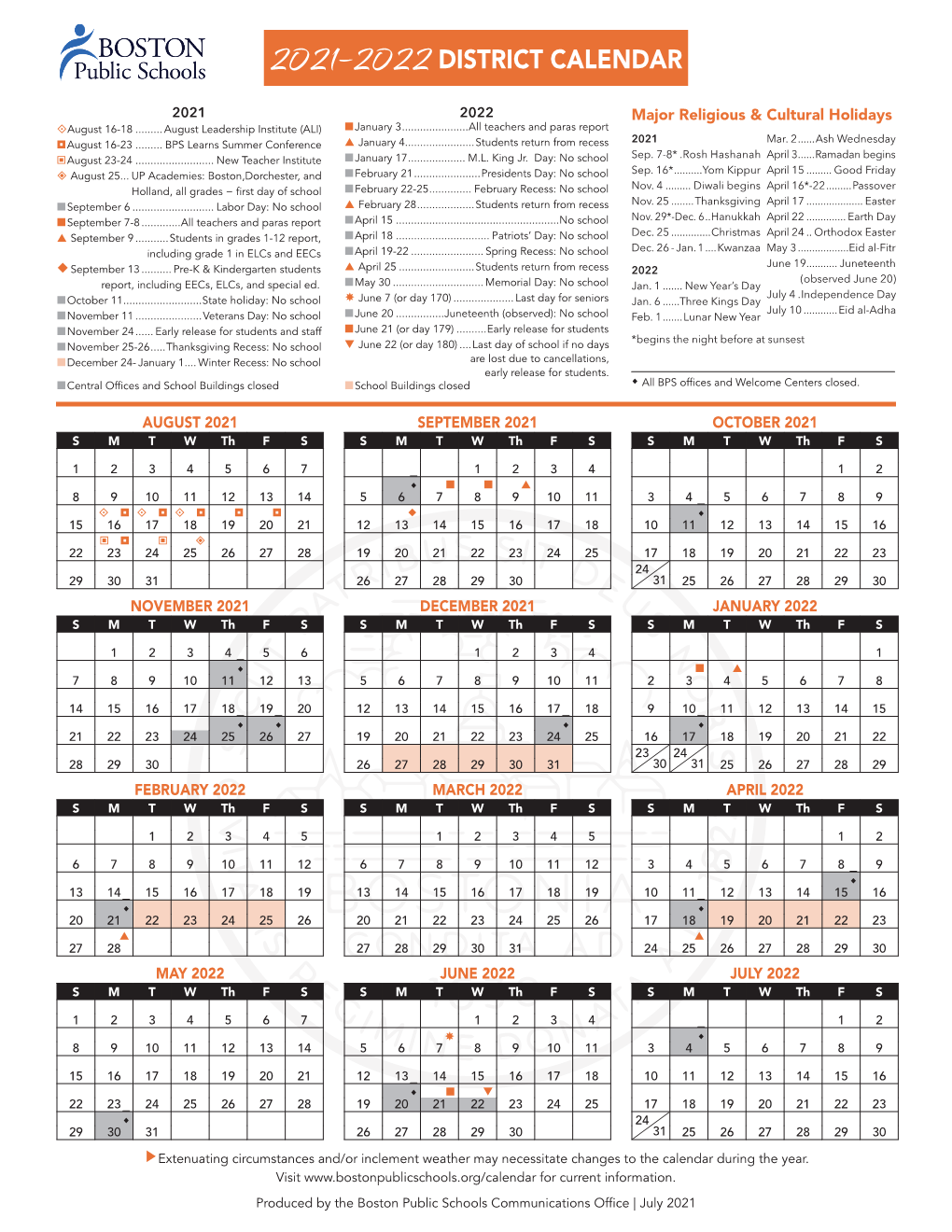 2021–2022District Calendar